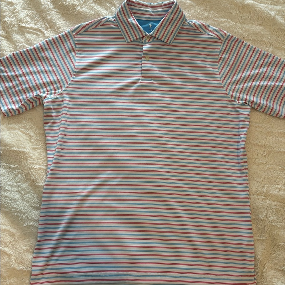 Men’s small Fairway & Greene Striped golf Polo Shirt - Red, Blue, White
